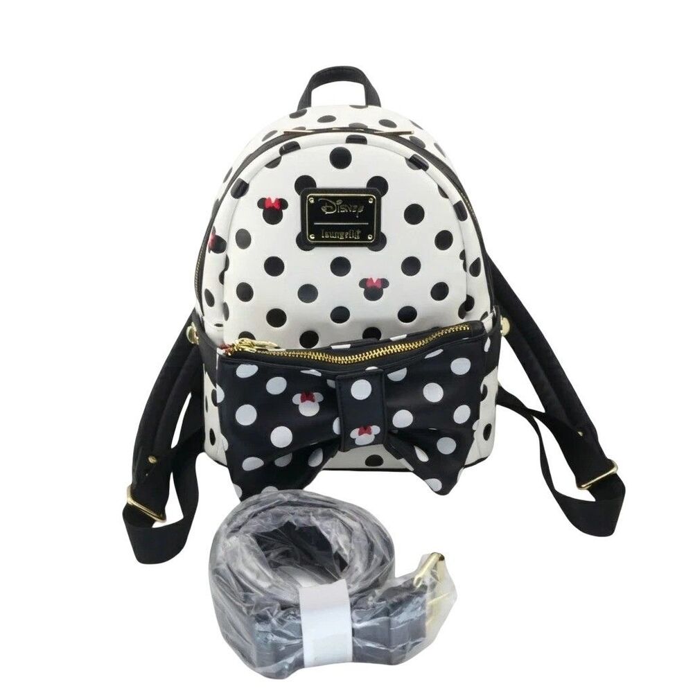 Disney Loungefly Minnie Mouse Polka Dot Black & White Mini Backpack LE 1000 IN